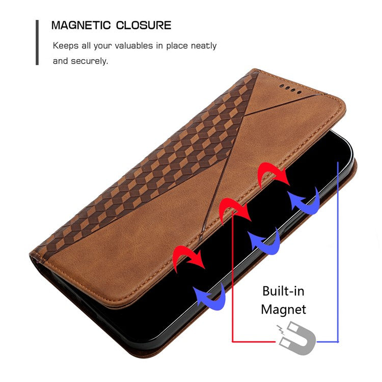 Geometric Pattern Stand Leather Wallet Cover for Samsung Galaxy A51 4G SM-A515 - Brown