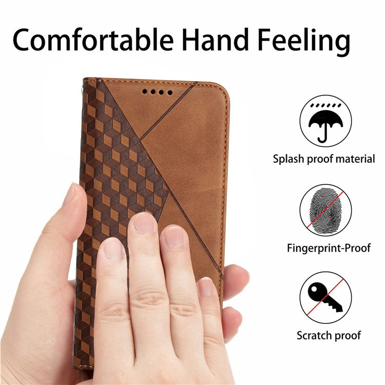 Geometric Pattern Stand Leather Wallet Cover for Samsung Galaxy A51 4G SM-A515 - Brown