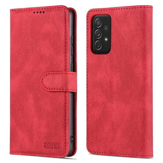 AZNS Shock-Absorbed Leather Phone Cover + Soft TPU Inner Shell for Samsung Galaxy A52 5G/4G/A52s 5G - Red