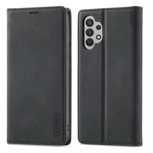 LC.IMEEKE Leather Well-Protected Anti-Fall Wallet Design Strong Magnetic Phone Shell Case with Stand for Samsung Galaxy A32 5G / M32 5G - Black