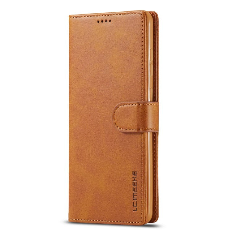 LC.IMEEKE Shockproof Textured Wallet PU Leather Flip Folio Stand Case Mobile Phone Case Cover for Samsung Galaxy A53 5G - Light Brown