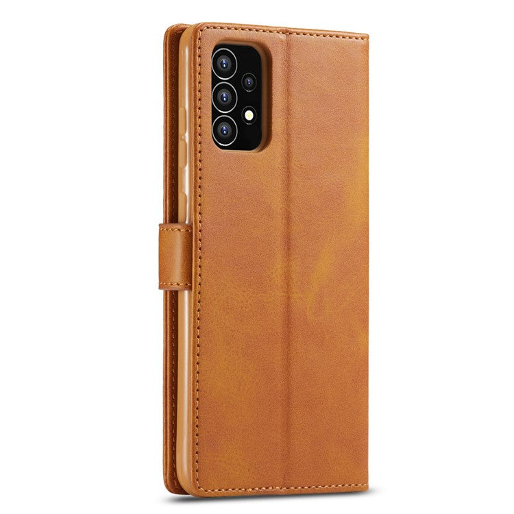 LC.IMEEKE Shockproof Textured Wallet PU Leather Flip Folio Stand Case Mobile Phone Case Cover for Samsung Galaxy A53 5G - Light Brown