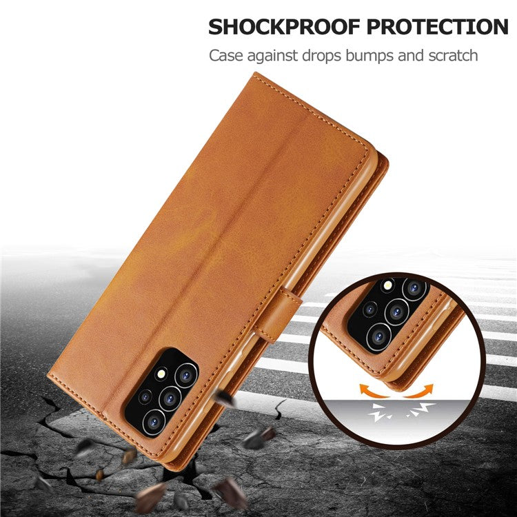 LC.IMEEKE Shockproof Textured Wallet PU Leather Flip Folio Stand Case Mobile Phone Case Cover for Samsung Galaxy A53 5G - Light Brown