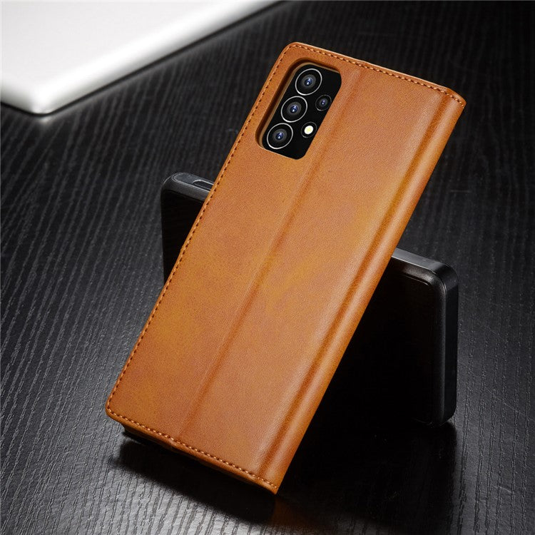 LC.IMEEKE Shockproof Textured Wallet PU Leather Flip Folio Stand Case Mobile Phone Case Cover for Samsung Galaxy A53 5G - Light Brown