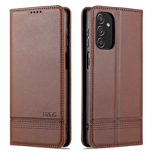 AZNS Magnetic Absorption PU Leather Flip Cover Stand Full Protection Wallet Phone Case for Samsung Galaxy M52 5G - Coffee