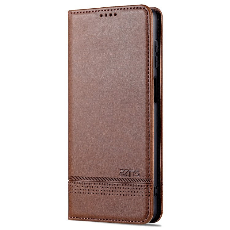 AZNS Magnetic Absorption PU Leather Flip Cover Stand Full Protection Wallet Phone Case for Samsung Galaxy M52 5G - Coffee