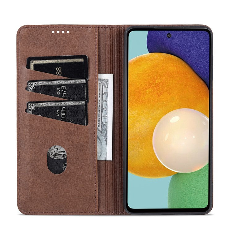 AZNS Magnetic Absorption PU Leather Flip Cover Stand Full Protection Wallet Phone Case for Samsung Galaxy M52 5G - Coffee