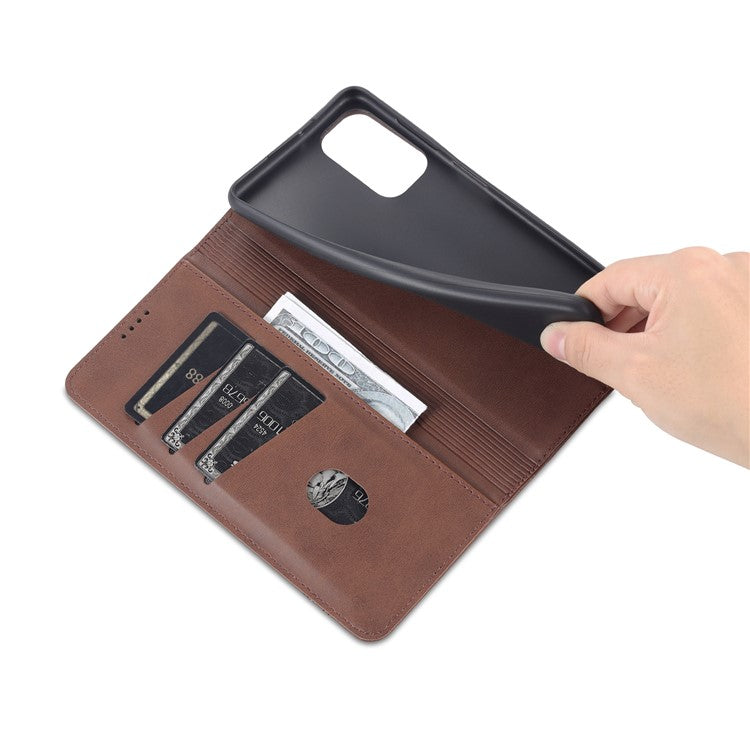 AZNS Magnetic Absorption PU Leather Flip Cover Stand Full Protection Wallet Phone Case for Samsung Galaxy M52 5G - Coffee