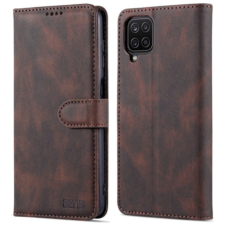 AZNS Full Protection Leather Case Scratch-proof Wallet Stand Phone Cover for Samsung Galaxy A22 4G (EU Version) - Brown