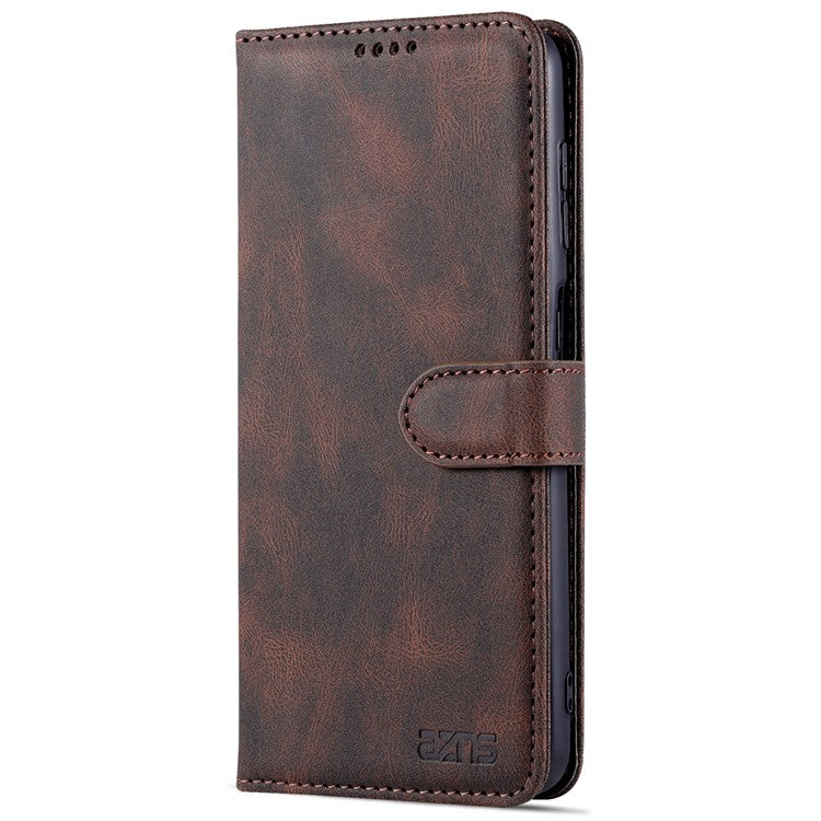 AZNS Full Protection Leather Case Scratch-proof Wallet Stand Phone Cover for Samsung Galaxy A22 4G (EU Version) - Brown