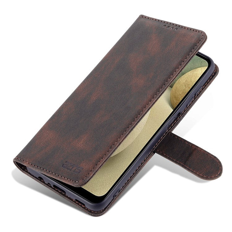 AZNS Full Protection Leather Case Scratch-proof Wallet Stand Phone Cover for Samsung Galaxy A22 4G (EU Version) - Brown