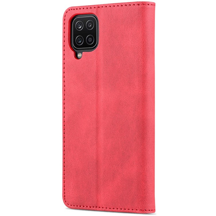 AZNS Magnetic Clasp Leather Case Scratch-resistant Wallet Stand Phone Cover for Samsung Galaxy A12 - Red