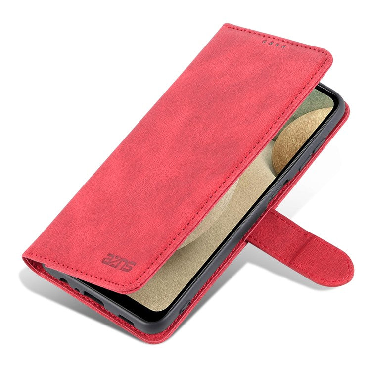 AZNS Magnetic Clasp Leather Case Scratch-resistant Wallet Stand Phone Cover for Samsung Galaxy A12 - Red