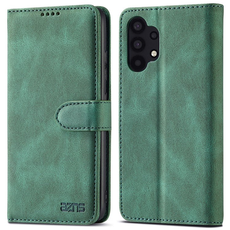 AZNS Magnetic Clasp Leather Case Drop-proof Fully Wrapped Wallet Stand Phone Cover for Samsung Galaxy A32 4G (EU Version) - Green