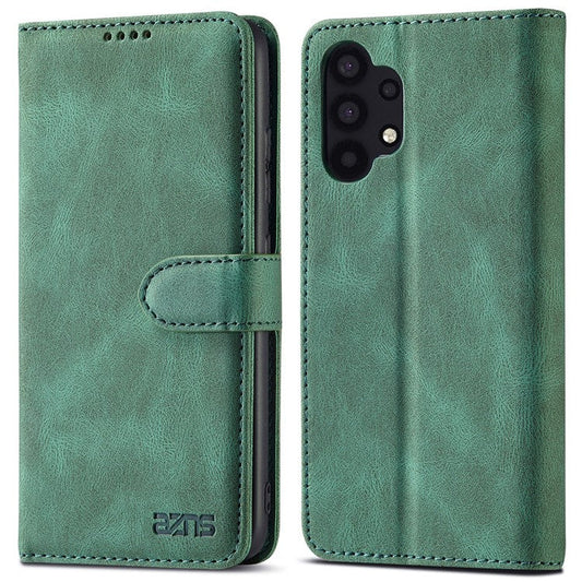 AZNS Magnetic Clasp Leather Case Drop-proof Fully Wrapped Wallet Stand Phone Cover for Samsung Galaxy A32 4G (EU Version) - Green