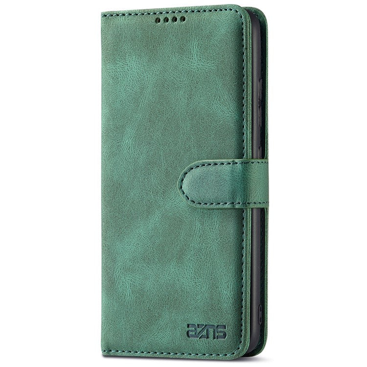 AZNS Magnetic Clasp Leather Case Drop-proof Fully Wrapped Wallet Stand Phone Cover for Samsung Galaxy A32 4G (EU Version) - Green