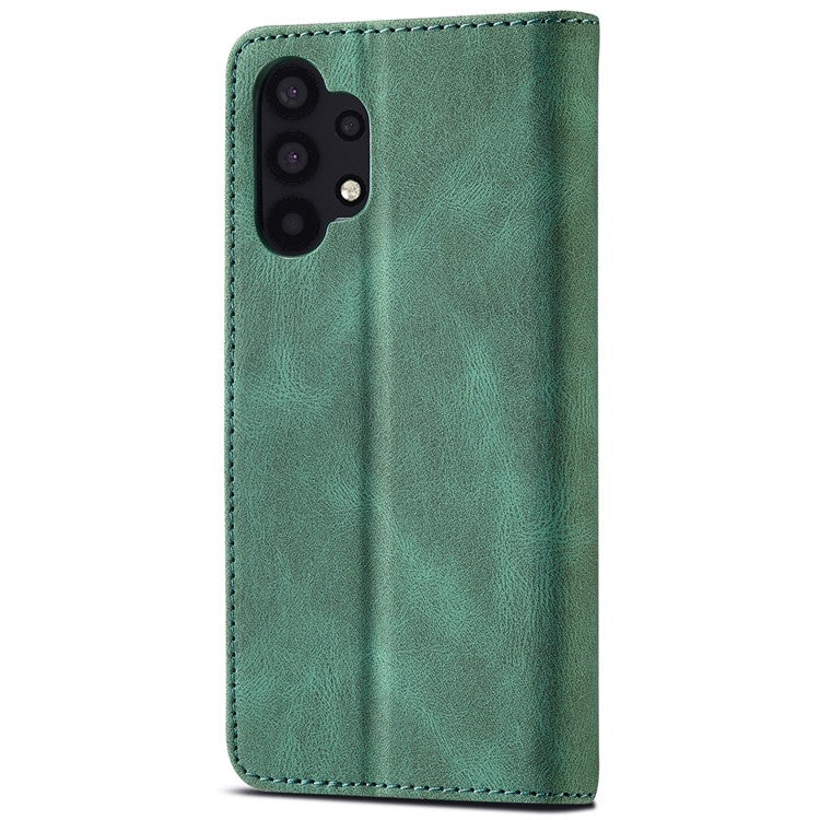 AZNS Magnetic Clasp Leather Case Drop-proof Fully Wrapped Wallet Stand Phone Cover for Samsung Galaxy A32 4G (EU Version) - Green