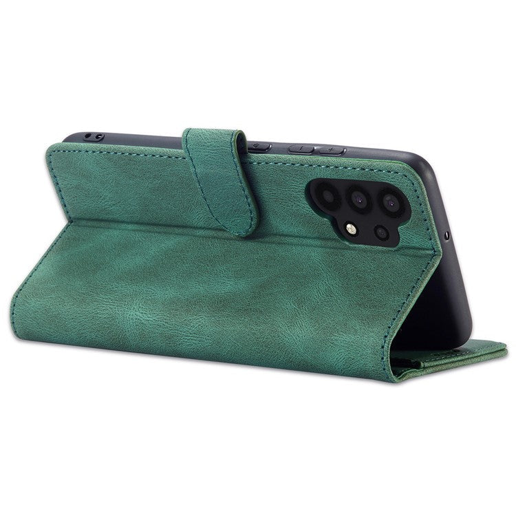 AZNS Magnetic Clasp Leather Case Drop-proof Fully Wrapped Wallet Stand Phone Cover for Samsung Galaxy A32 4G (EU Version) - Green