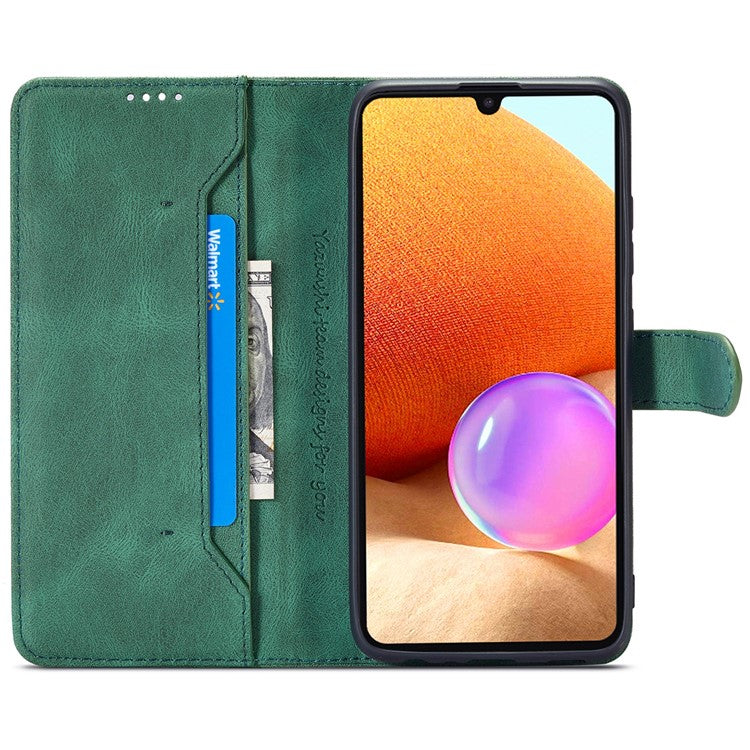AZNS Magnetic Clasp Leather Case Drop-proof Fully Wrapped Wallet Stand Phone Cover for Samsung Galaxy A32 4G (EU Version) - Green