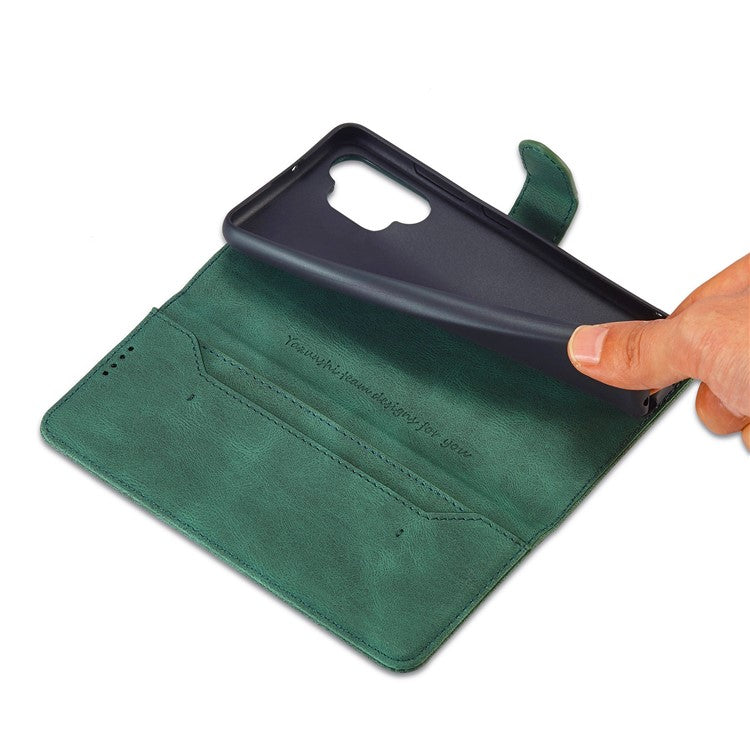 AZNS Magnetic Clasp Leather Case Drop-proof Fully Wrapped Wallet Stand Phone Cover for Samsung Galaxy A32 4G (EU Version) - Green