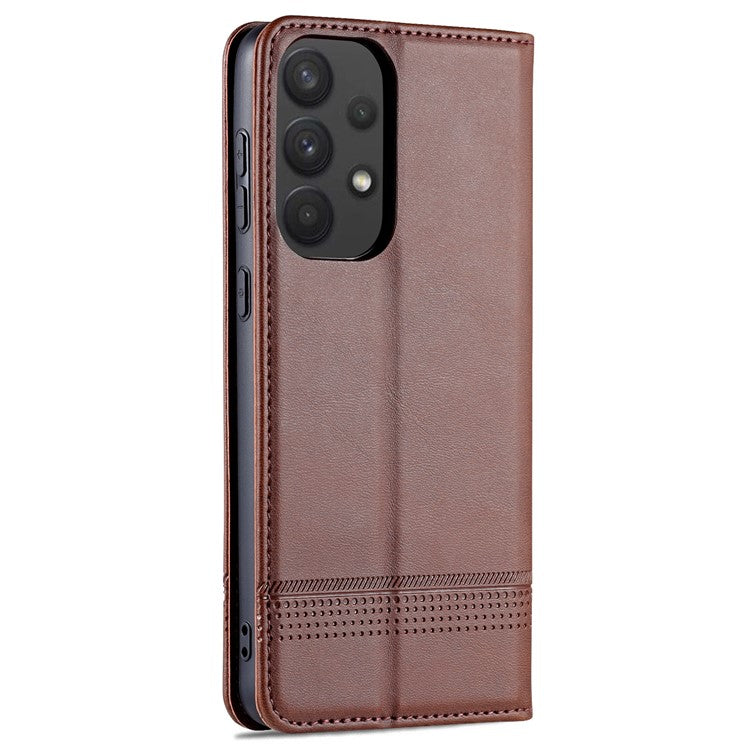 AZNS Phone Bag Case Strong Magnetic Auto-absorbed Cover PU Leather Stand Wallet Smartphone Case for Samsung Galaxy A33 5G - Coffee