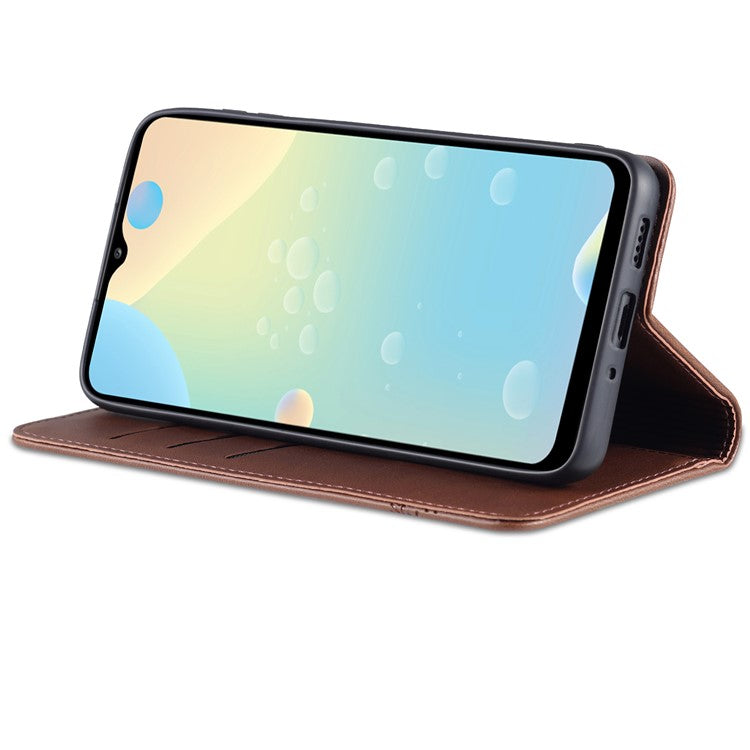 AZNS Phone Bag Case Strong Magnetic Auto-absorbed Cover PU Leather Stand Wallet Smartphone Case for Samsung Galaxy A33 5G - Coffee