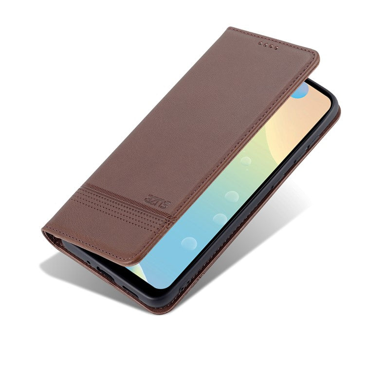 AZNS Phone Bag Case Strong Magnetic Auto-absorbed Cover PU Leather Stand Wallet Smartphone Case for Samsung Galaxy A33 5G - Coffee