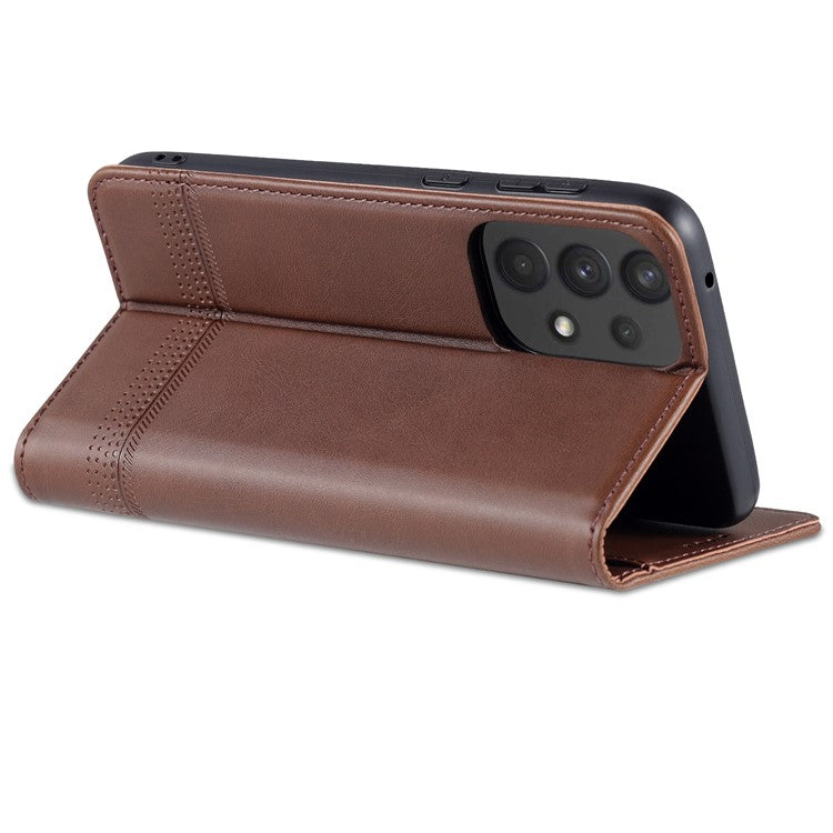 AZNS Phone Bag Case Strong Magnetic Auto-absorbed Cover PU Leather Stand Wallet Smartphone Case for Samsung Galaxy A33 5G - Coffee