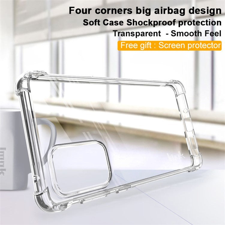 IMAK Soft TPU Flexible Full-Body Airbag Shockproof Case with Screen Protector for Samsung Galaxy A73 5G - Transparent