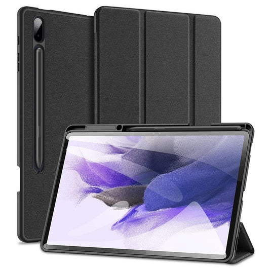 DUX DUCIS DOMO Series for Samsung Galaxy Tab S7+ / S8+ / S7 FE Tri-fold Stand PU Leather + TPU Auto Sleep / Wake Tablet Case Cover with Pen Slot - Black
