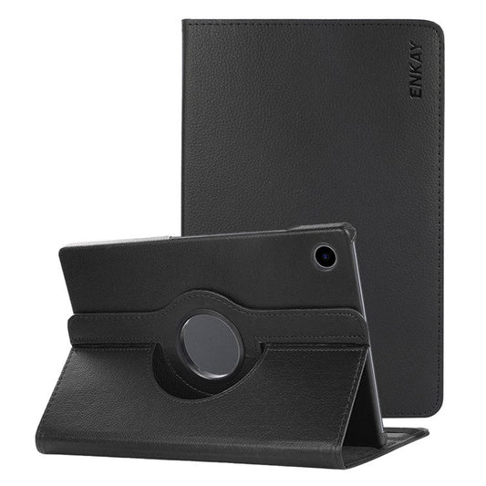 ENKAY HAT PRINCE For Samsung Galaxy Tab A8 10.5 (2021) / (2022) X200 / X205 360-degree Rotating Stand Design Litchi Texture Auto Wake / Sleep Premium PU Leather Tablet Case - Black