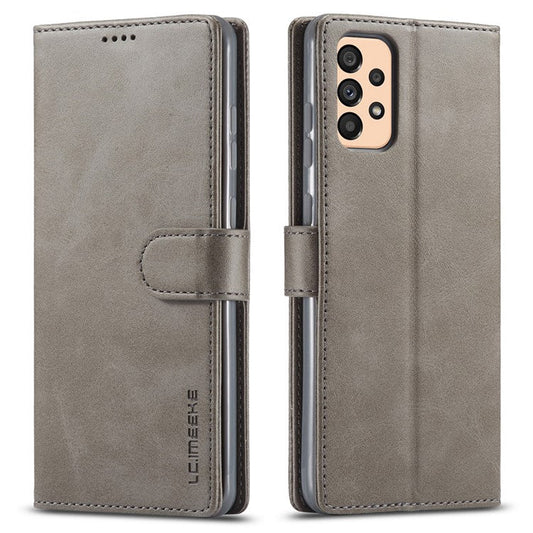 LC.IMEEKE Textured Leather Wallet Case for Samsung Galaxy A33 5G, Stand Function Magnetic Closure Shockproof Flip Folio Cover - Grey