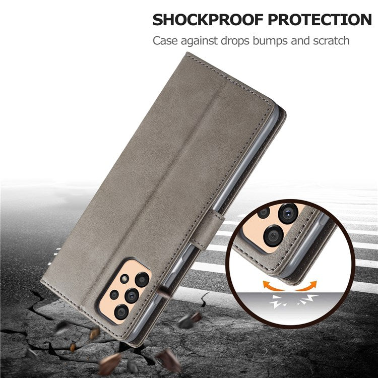 LC.IMEEKE Textured Leather Wallet Case for Samsung Galaxy A33 5G, Stand Function Magnetic Closure Shockproof Flip Folio Cover - Grey