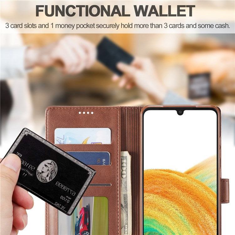 LC.IMEEKE Textured Leather Wallet Case for Samsung Galaxy A33 5G, Stand Function Magnetic Closure Shockproof Flip Folio Cover - Grey