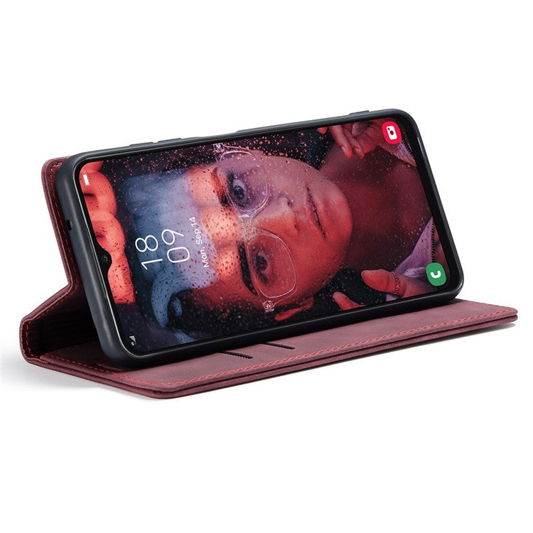 CASEME 013 Series Cell Phone Case Bag for Samsung Galaxy A13 4G, PU Leather Wallet Magnetic Design Card Slots Stand Phone Cover   Red