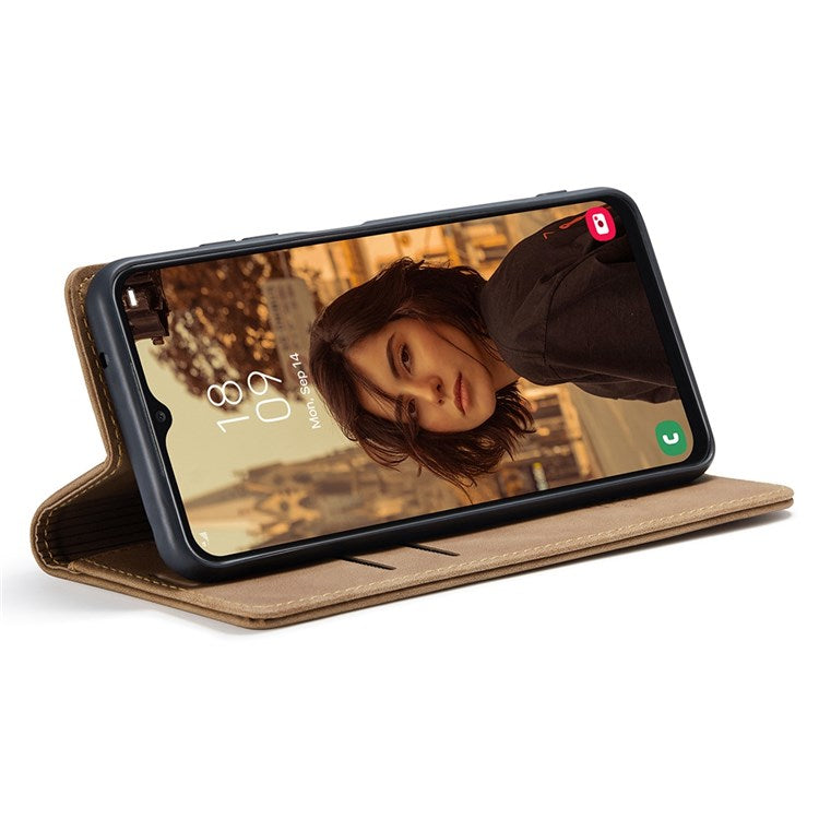 CASEME 013 Series Cell Phone Case Bag for Samsung Galaxy A13 4G, PU Leather Wallet Magnetic Design Card Slots Stand Phone Cover   Brown