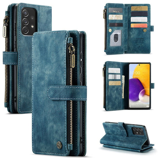 CASEME for Samsung Galaxy A13 4G C30 Series Zipper Pocket Wallet Phone Cover, Stand Design Anti drop PU Leather Phone Case   Blue