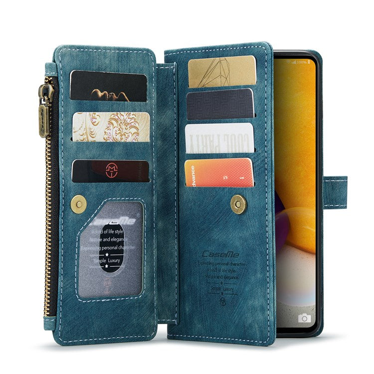 CASEME for Samsung Galaxy A13 4G C30 Series Zipper Pocket Wallet Phone Cover, Stand Design Anti drop PU Leather Phone Case   Blue