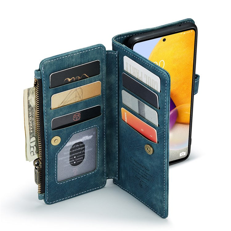 CASEME for Samsung Galaxy A13 4G C30 Series Zipper Pocket Wallet Phone Cover, Stand Design Anti drop PU Leather Phone Case   Blue