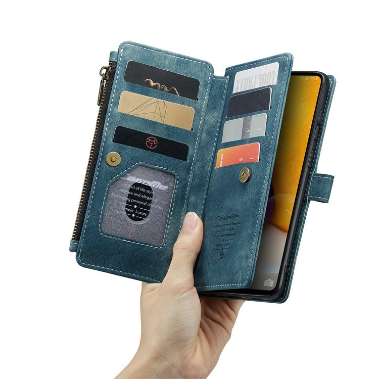 CASEME for Samsung Galaxy A13 4G C30 Series Zipper Pocket Wallet Phone Cover, Stand Design Anti drop PU Leather Phone Case   Blue