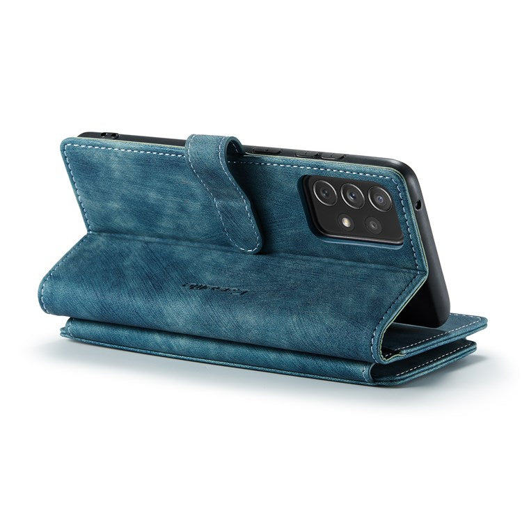 CASEME for Samsung Galaxy A13 4G C30 Series Zipper Pocket Wallet Phone Cover, Stand Design Anti drop PU Leather Phone Case   Blue