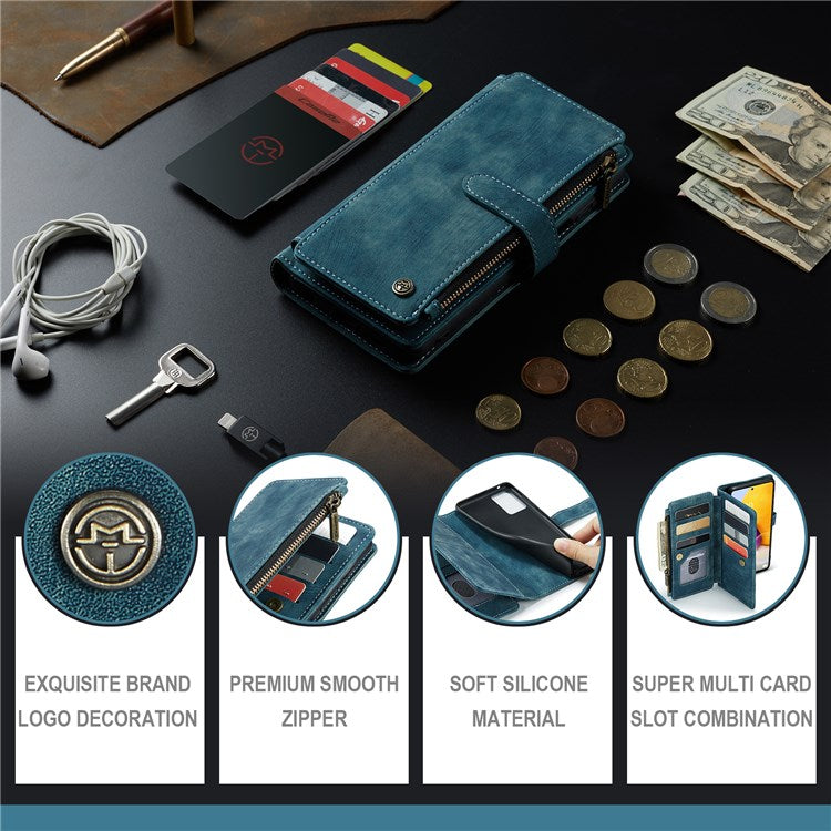 CASEME for Samsung Galaxy A13 4G C30 Series Zipper Pocket Wallet Phone Cover, Stand Design Anti drop PU Leather Phone Case   Blue