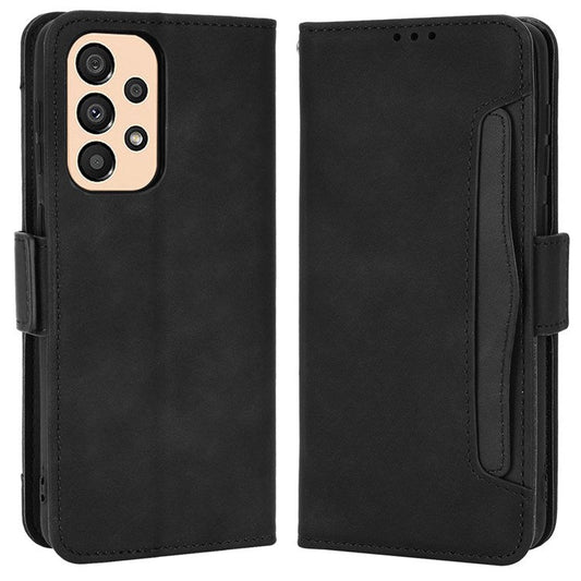 For Samsung Galaxy A33 5G Multiple Card Slots Phone Cover PU Leather Wallet Stand Folio Flip Case - Black