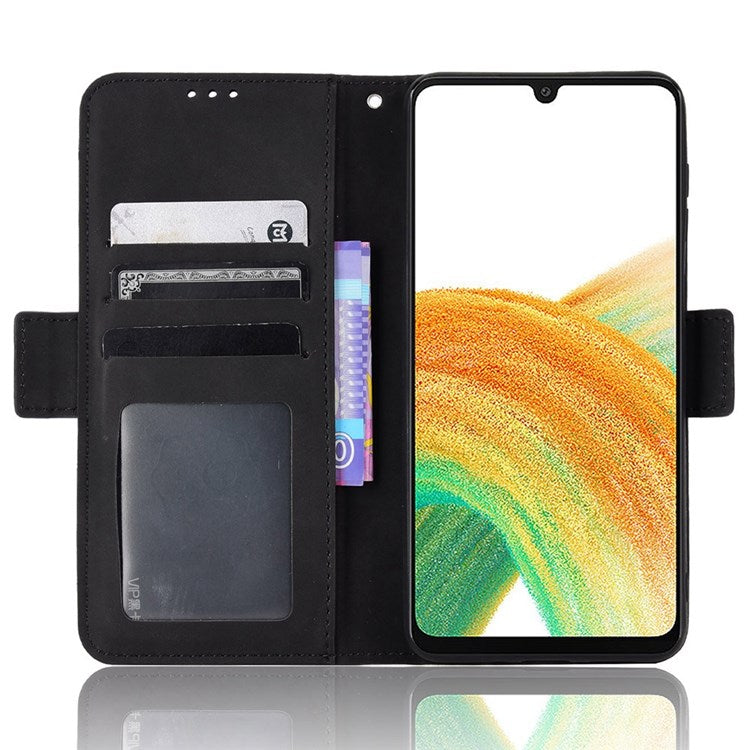 For Samsung Galaxy A33 5G Multiple Card Slots Phone Cover PU Leather Wallet Stand Folio Flip Case - Black