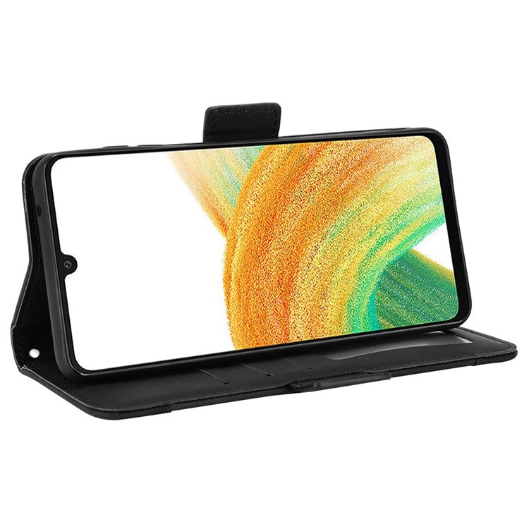 For Samsung Galaxy A33 5G Multiple Card Slots Phone Cover PU Leather Wallet Stand Folio Flip Case - Black