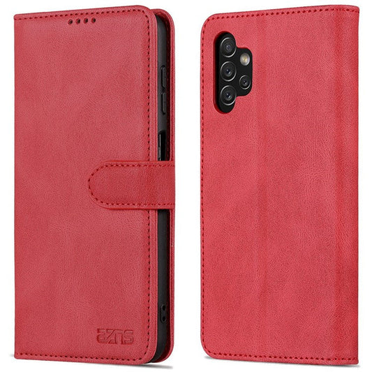 AZNS For Samsung Galaxy A13 4G PU Leather Wallet Folio Flip Phone Case Adjustable Stand Protective Cover   Red