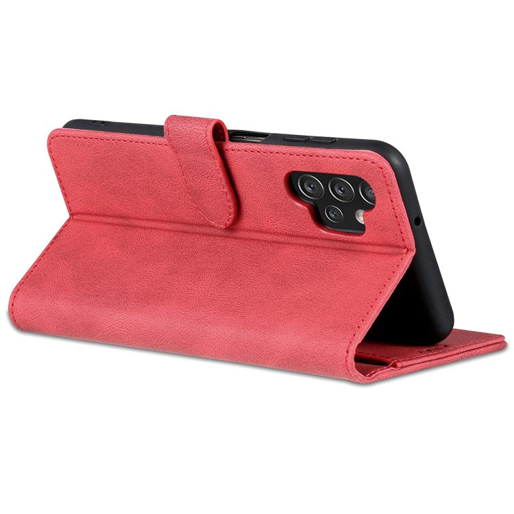 AZNS For Samsung Galaxy A13 4G PU Leather Wallet Folio Flip Phone Case Adjustable Stand Protective Cover   Red