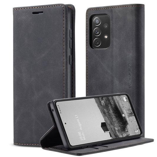 CASEME 013 Series Lightweight Mobile Phone Case Bag for Samsung Galaxy A73 5G, Auto-absorbed PU Leather Wallet Foldable Stand Phone Cover - Black