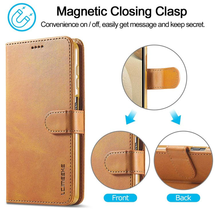 LC.IMEEKE Flip Phone Cover for Samsung Galaxy M53 5G, PU Leather TPU Shockproof Shell Folding Stand Folio Case - Light Brown