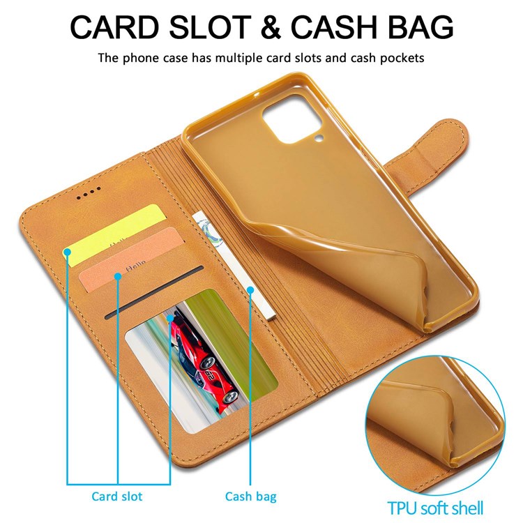 LC.IMEEKE Flip Phone Cover for Samsung Galaxy M53 5G, PU Leather TPU Shockproof Shell Folding Stand Folio Case - Light Brown